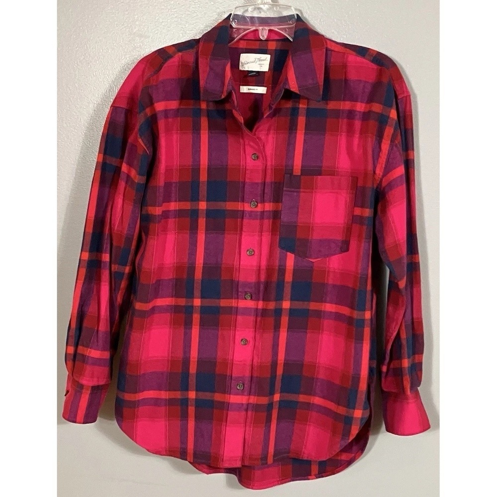 Universal Thread Shirt Womens Size S Oversized Fit Flannel Hot Pink Plaid Cotton